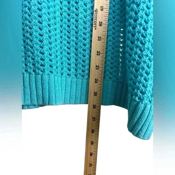 a.n.a A New Approach Women's 1X Blue Open Knit Long Sleeve Scoop Neck Sweater - Picture 8 of 11